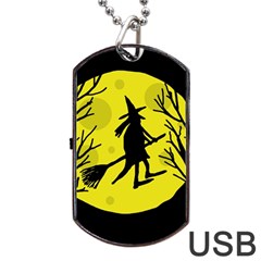 Halloween Witch - Yellow Moon Dog Tag Usb Flash (one Side) by Valentinaart