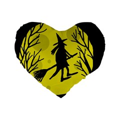 Halloween Witch - Yellow Moon Standard 16  Premium Heart Shape Cushions by Valentinaart