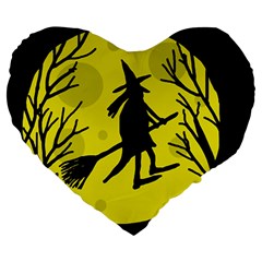 Halloween Witch - Yellow Moon Large 19  Premium Heart Shape Cushions