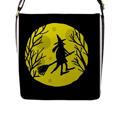 Halloween Witch - Yellow Moon Flap Messenger Bag (l)  by Valentinaart