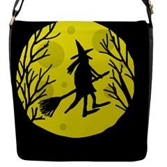 Halloween Witch - Yellow Moon Flap Messenger Bag (s) by Valentinaart