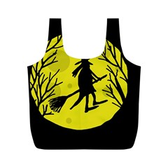 Halloween Witch - Yellow Moon Full Print Recycle Bags (m)  by Valentinaart