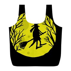 Halloween Witch - Yellow Moon Full Print Recycle Bags (l)  by Valentinaart