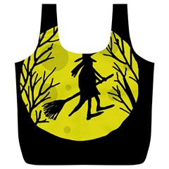 Halloween Witch - Yellow Moon Full Print Recycle Bags (l)  by Valentinaart