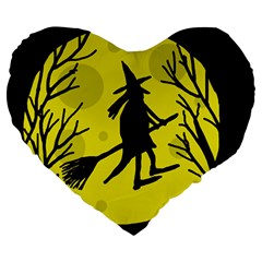 Halloween Witch - Yellow Moon Large 19  Premium Flano Heart Shape Cushions