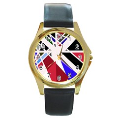 Decorative flag design Round Gold Metal Watch