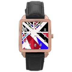 Decorative flag design Rose Gold Leather Watch 