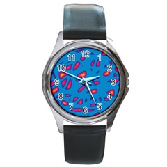 Blue And Red Neon Round Metal Watch