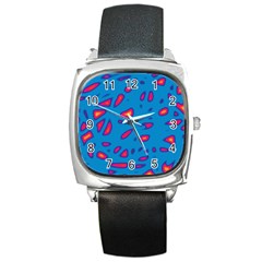 Blue And Red Neon Square Metal Watch