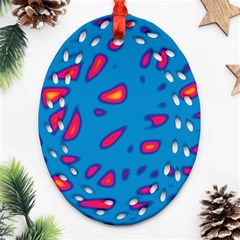 Blue And Red Neon Oval Filigree Ornament (2-side) 