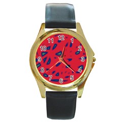 Red Neon Round Gold Metal Watch