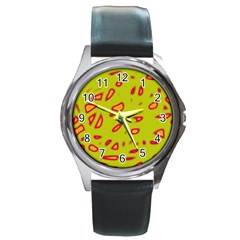 Yellow Neon Design Round Metal Watch