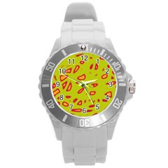 Yellow Neon Design Round Plastic Sport Watch (l)