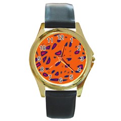 Orange Neon Round Gold Metal Watch