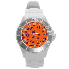 Orange Neon Round Plastic Sport Watch (l) by Valentinaart