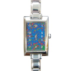 Colorful Neon Chaos Rectangle Italian Charm Watch