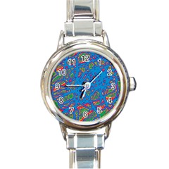 Colorful Neon Chaos Round Italian Charm Watch by Valentinaart