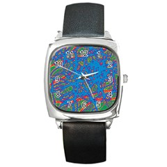 Colorful Neon Chaos Square Metal Watch