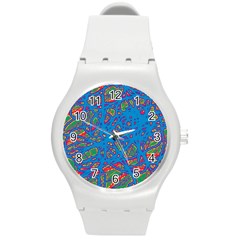 Colorful Neon Chaos Round Plastic Sport Watch (m)