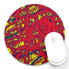 Yellow And Red Neon Design Round Mousepads