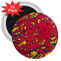 Yellow And Red Neon Design 3  Magnets (10 Pack)  by Valentinaart