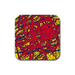 Yellow And Red Neon Design Rubber Coaster (square) 