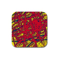 Yellow And Red Neon Design Rubber Square Coaster (4 Pack) 