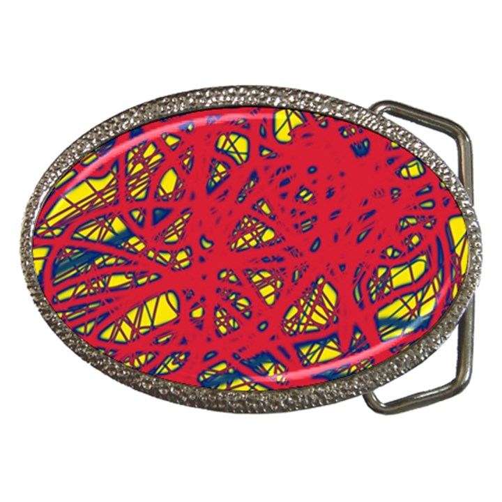 Yellow and red neon design Belt Buckles