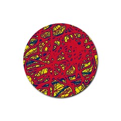 Yellow And Red Neon Design Rubber Coaster (round) 