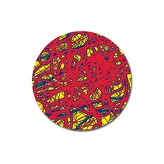 Yellow And Red Neon Design Magnet 3  (round) by Valentinaart