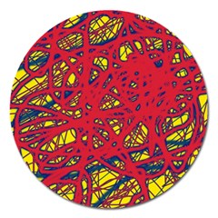 Yellow And Red Neon Design Magnet 5  (round) by Valentinaart