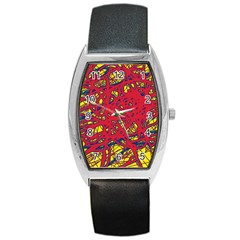 Yellow And Red Neon Design Barrel Style Metal Watch by Valentinaart