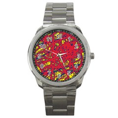 Yellow And Red Neon Design Sport Metal Watch by Valentinaart