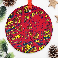 Yellow And Red Neon Design Round Ornament (two Sides) 