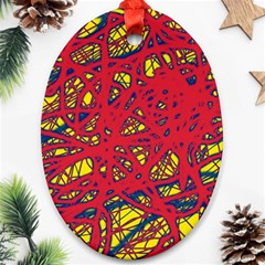 Yellow And Red Neon Design Oval Ornament (two Sides)