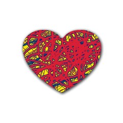 Yellow And Red Neon Design Rubber Coaster (heart) 