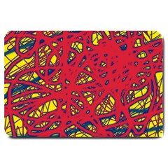 Yellow And Red Neon Design Large Doormat  by Valentinaart