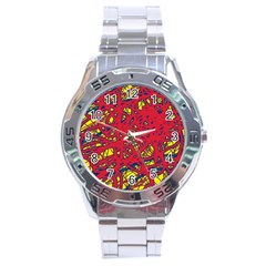 Yellow And Red Neon Design Stainless Steel Analogue Watch by Valentinaart