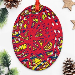 Yellow And Red Neon Design Oval Filigree Ornament (2-side) 