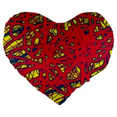 Yellow And Red Neon Design Large 19  Premium Heart Shape Cushions by Valentinaart