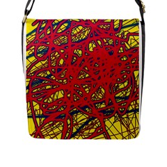 Yellow And Red Neon Design Flap Messenger Bag (l) 