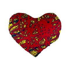 Yellow And Red Neon Design Standard 16  Premium Flano Heart Shape Cushions by Valentinaart