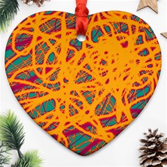 Orange Neon Chaos Ornament (heart)  by Valentinaart