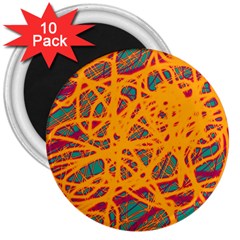 Orange Neon Chaos 3  Magnets (10 Pack)  by Valentinaart