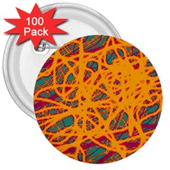 Orange Neon Chaos 3  Buttons (100 Pack) 