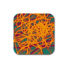 Orange Neon Chaos Rubber Square Coaster (4 Pack) 