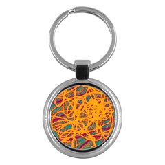 Orange Neon Chaos Key Chains (round)  by Valentinaart