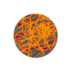 Orange Neon Chaos Rubber Round Coaster (4 Pack) 