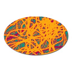 Orange Neon Chaos Oval Magnet by Valentinaart