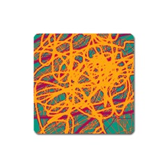 Orange Neon Chaos Square Magnet by Valentinaart